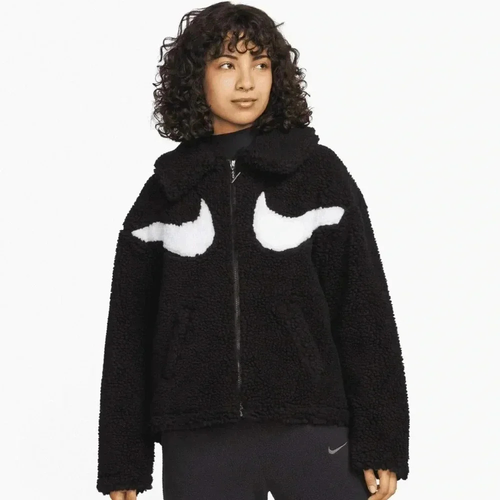 Nike Sportswear | Swoosh Full Zip Sherpa Jacket | Black |Womens Size S | EUC